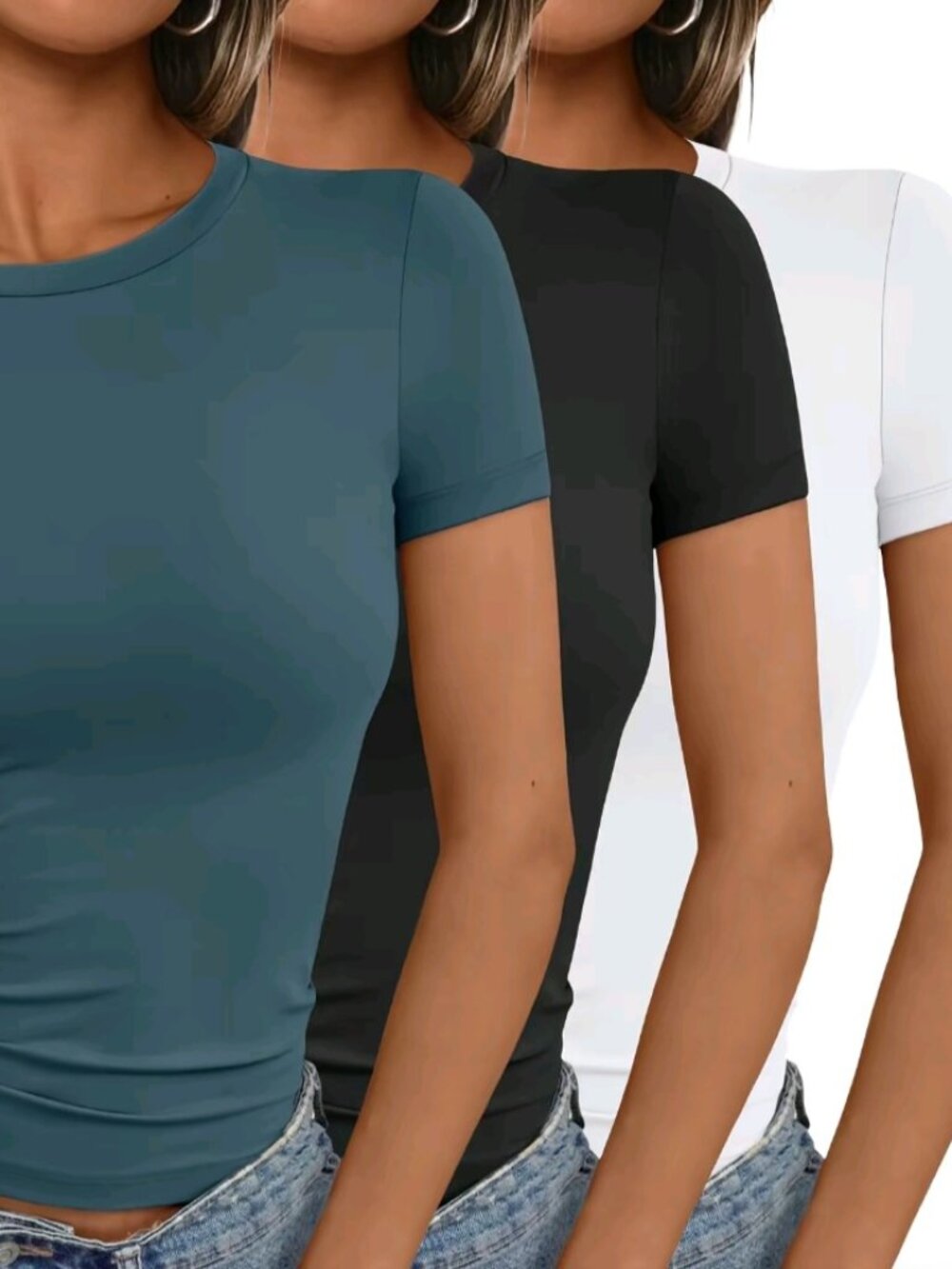 3 Pack Short Sleeve Shirt Fitted Tee Stretchy Top Size Small